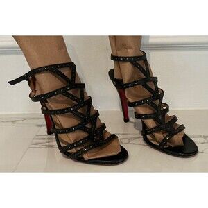 Christian Louboutin Tout En V Cage Strappy Sandals Heels Black Sz 37
